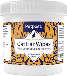 Toallitas para los oídos Petpost con aceite de coco y aloe vera para gatos, 100 unidades